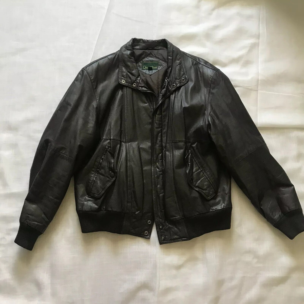 Bomber Leather Jacket XL Size 46 M Quail Run Dark Brown Bomber Leather Jacket XL Size 46 M Quail Run Dark Brown
