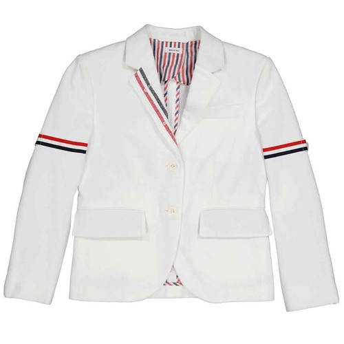 Thom Browne Ladies White Single-breasted Stripe Detail Blazer, Brand Size 36, Women's