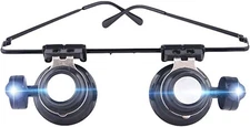 MAGNIFYING EYE GLASSES Dual Lens 20X w/ LED LightS Hands Free Jewelers Magnifier