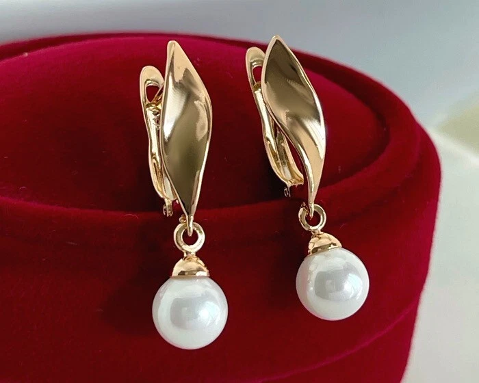 Luxus Ohrringe Perlen Creole Hänger 750er Gold 18K vergoldet 29mm Geschenk Damen - Bild 4 von 4