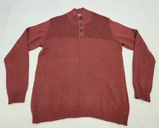 Flag & Anthem Sweater Mens Large 1/4 Button Up Long Sleeve Knit Cotton Brown