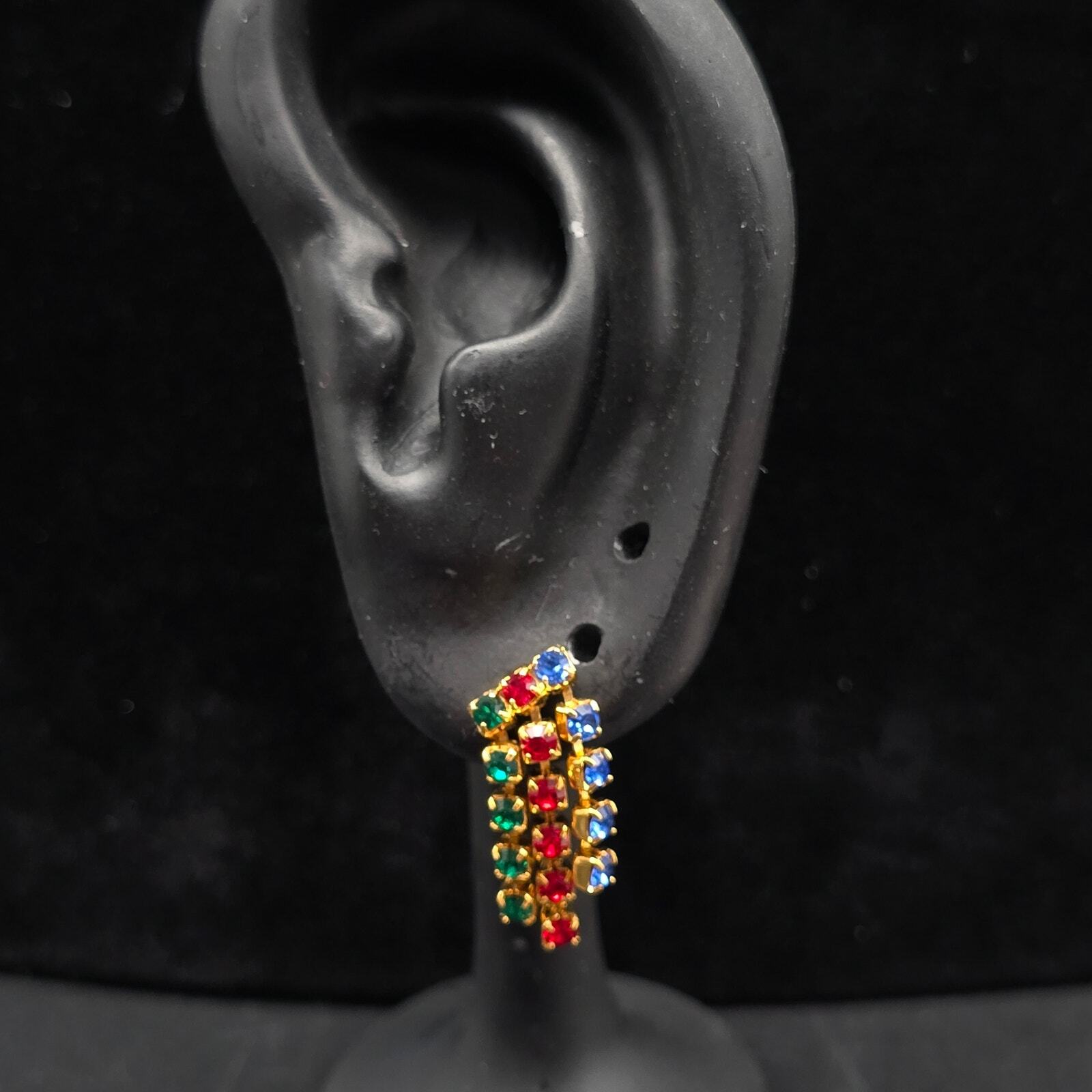 Multicolor Rhinestone Earrings Dangle Drop Pierce… - image 1