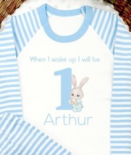 Personalised First Birthday Blue Bunny When I Wake Up One Blue Pyjamas Nightwear
