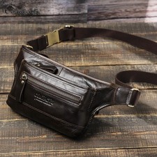 Genuine Leather Fanny Pack Men Waist Bag 6 Pocket Crossbody Chest Belt Bag