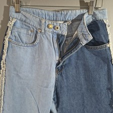 Ragged jeans Womens medium two tone patchwork denim with frayed seams