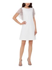XSCAPE Womens White Back Flutter Sleeve Shift Dress Petites 8P
