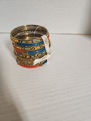 Amrita Singh Lot of 17 Gold Tone Turquoise And Blue Stacking Bracelets New