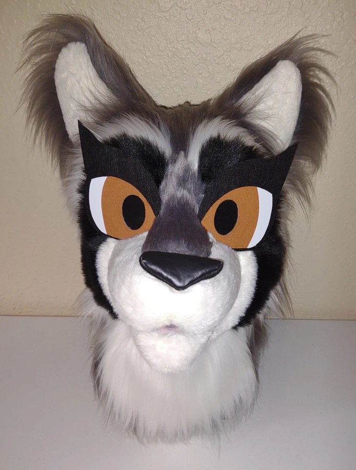 Disfraz de animal parcial de mapache gris cabeza y cola de mascota! Foto 4 de 4