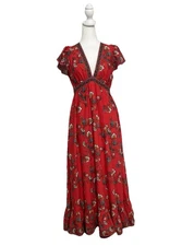 Max Studio Floral Maxi Dress S Boho Tiered Ruffle Smocked Empire Waist Flutter