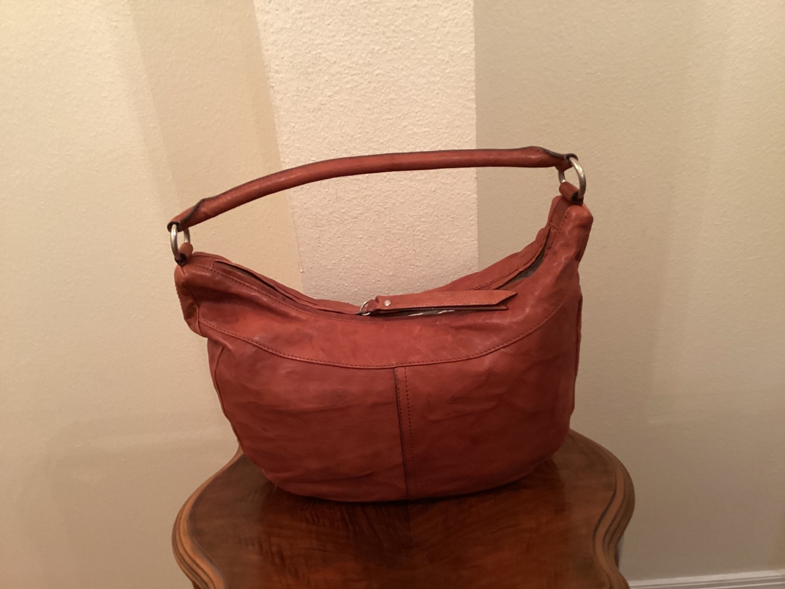 NWT Frye Veronica  Zip Slouchy Distressed Leather Hobo Bag In Cognac