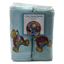 Blue Jean Teddy Bear Baby Blanket Thermal Waffle 2 Pack 30X40  New