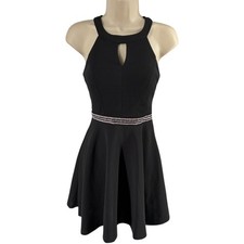 Emerald Sundae Black Halter Keyhole Rhinestone Waist Fit Flare Dress Juniors XXS