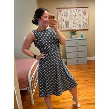 Lauren Ralph Lauren Gray & White Polka Dot Sleeveless Fit-and-Flare Dress 6