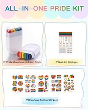 2 Pack Rainbow Pride Face Paint with Pride Tattoos- Gay Pride Rainbow Flag Makeu