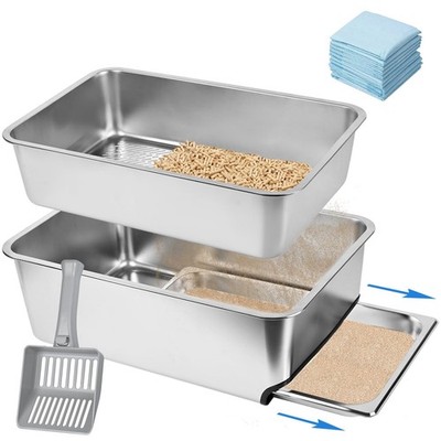 23.5'' x 15.7'' x 8'' Stainless Steel Sifting Litter Box for Pine Pellets, XXL L...