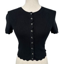 H&M Womens XXS Black Knit Cropped Short Sleev...