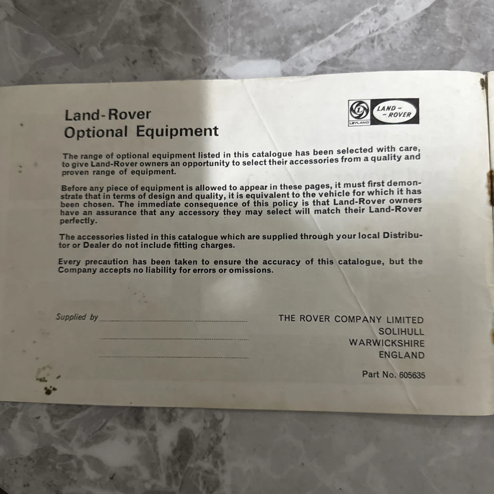 LAND ROVER SERIES IIA ORIGINAL 1969 OPTIONAL EQUIPMENT FACTORY SALES CATALOGUE - Image 2 of 2