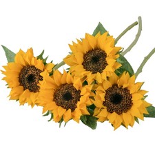 4 PCS Sunflowers Artificial Flowers Yellow Real Touch Fake Large Bouquet