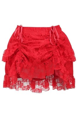 Red Lace Ruched Bustle Mini Skirt Burlesque Pinup Club Gothic Lolita Vampire
