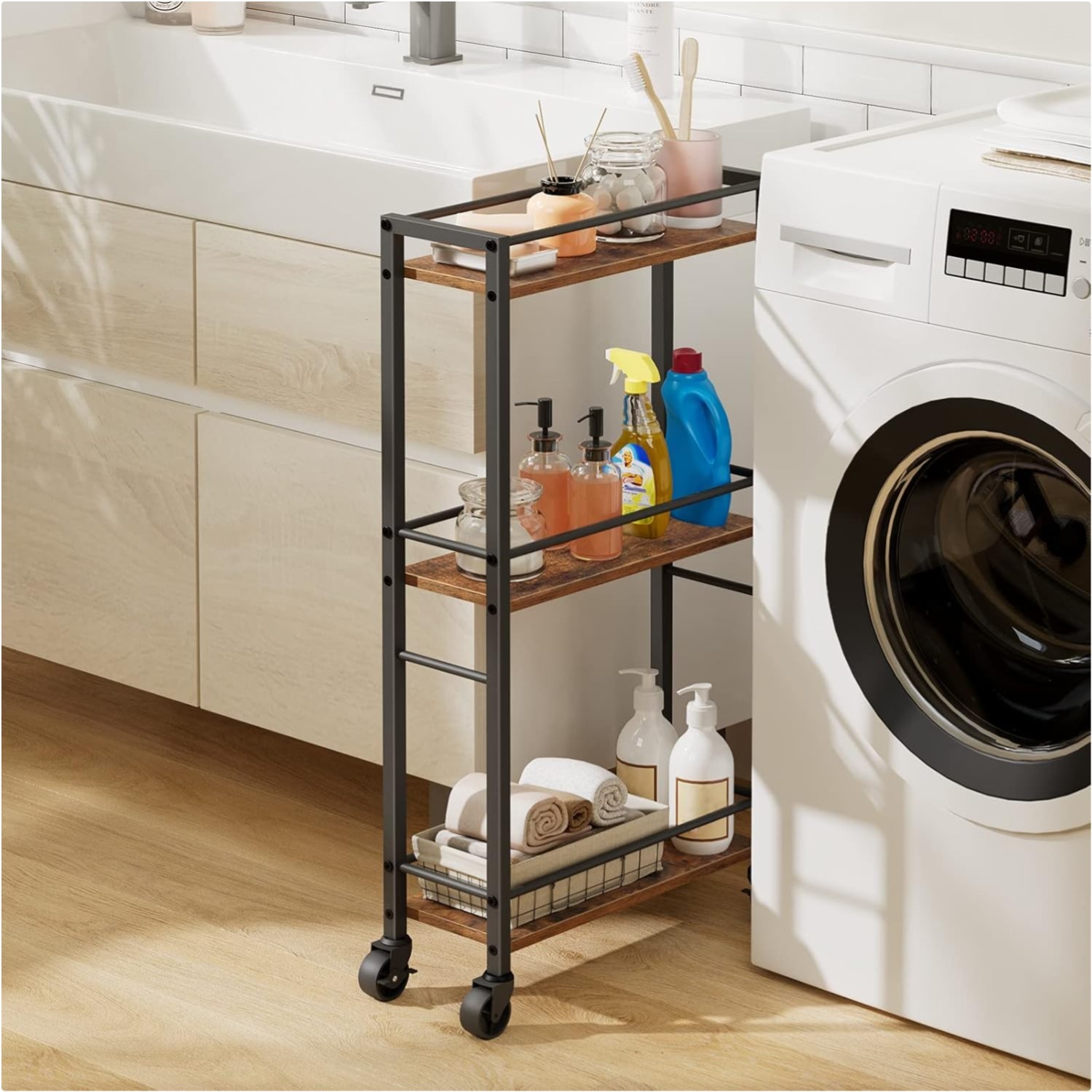 Eleganter Servierwagen mit Rollen - Platzsparender Küchenregal für kleine Räume