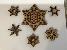 WOOD Handcrafted Xmas Ornaments BLANK SNOWFLAKE 3/16" THICK set of 6 asst sizes