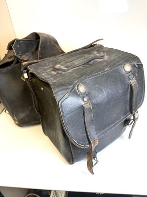 Black Leather Motorcycle Throw-Over Saddlebags Vtg w/Coin Snaps/Conchos Biker