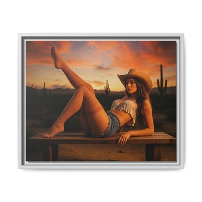 Multi size Cowgirl Sunset Matte Framed Canvas best for bar, men cave party, club