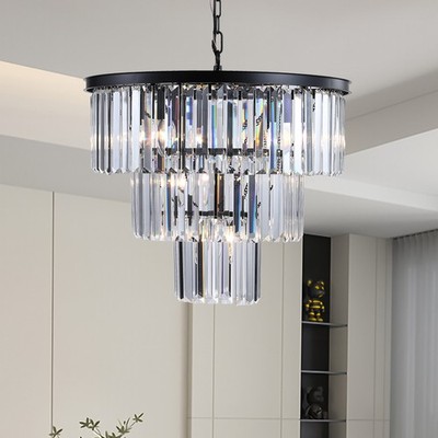 23'' Black Luxury Crystal Chandelier Modern Ceiling Hanging Pendant Light Fixture