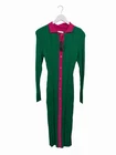Warehouse Knitted Dress Midi Shirt Green Pink Contrast Placket Size M 12 RRP £75