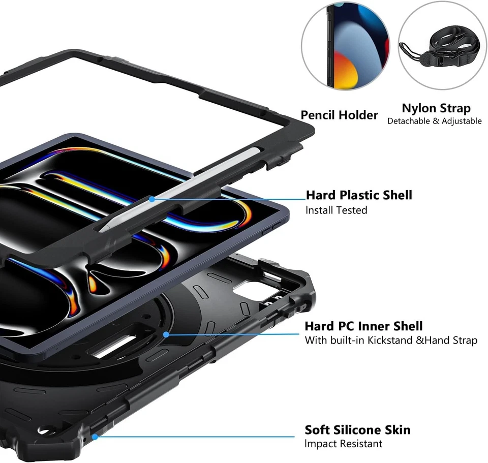 iPad Pro 13" M4 2024 7th Gen/Pro 12 inch Body Case Military Protection Cover US - Image 4 of 4