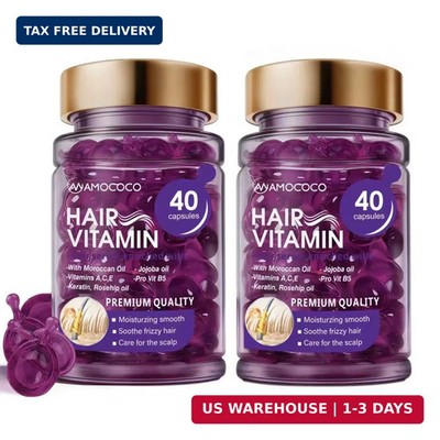 2Packs Hair Oil 40 Capsules with Keratin, Argan Oil & Jojoba Oil, Nourishing & S