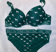 Victoria Secret PINK 36B 34B BRA SET M Panty Set cotton BOMBSHELL SUPER PUSH UP