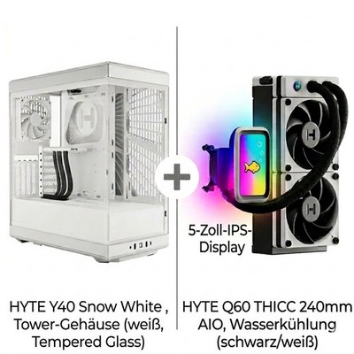 HYTE Y40 Gehäuse Snow White & HYTE Q60 THICC 240mm AIO Wasserkühlung Gaming NEU