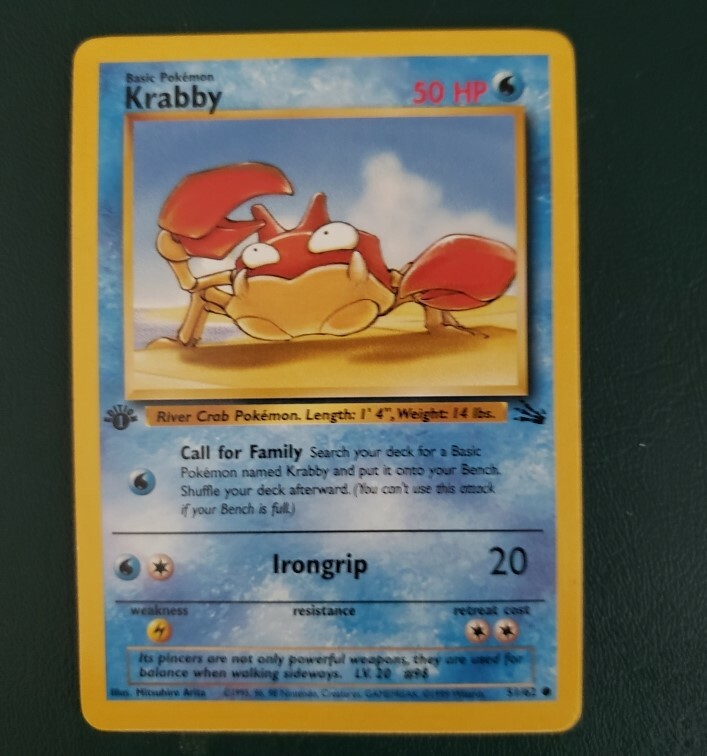 Pokemon 1st Edition Krabby 51/62 - Fossil - Mint NP