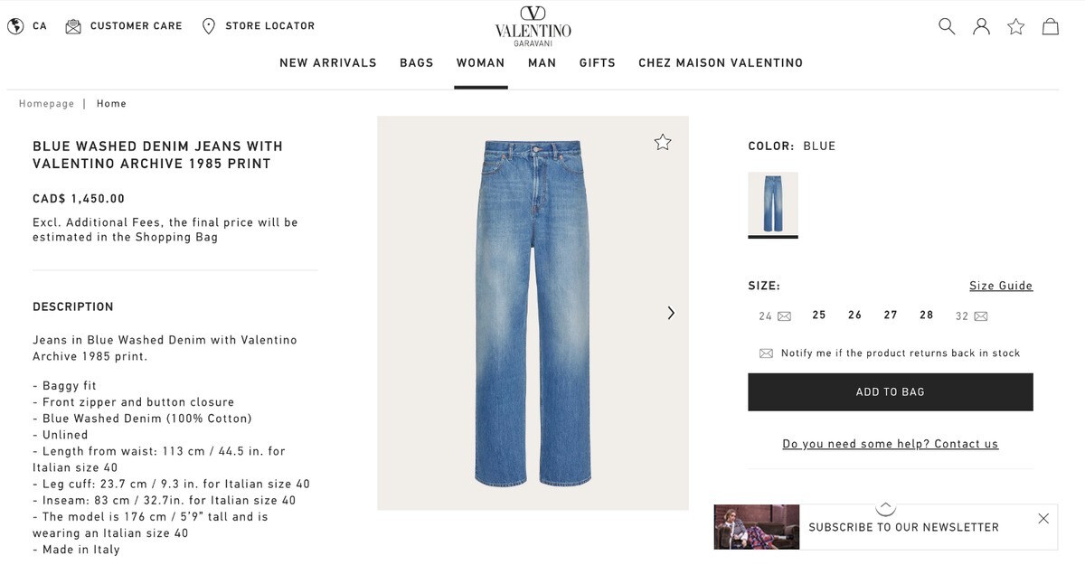 Jean Valentino Garavani Denim - Taille 26 - Coupe Boyfriend Relaxed - 100% Coton - Neuf Avec étiquettes - Fabriqué En Italie