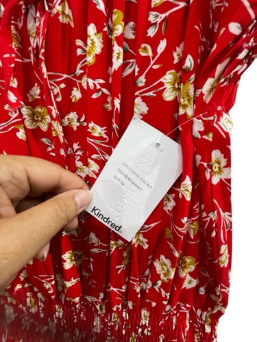 Maxi abito boho Anthropologie Kindred 1X vestibilità XL rosso floreale a strati - Foto 4 di 6