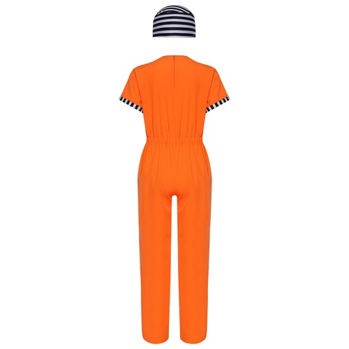 Kids Orange Prisoner Costume Jumpsuit Jailbird Inmate Prison Uniform Fancy Dress - Picture 10 of 39