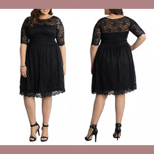 NWT $158 Kiyonna Luna Lace Cocktail Midi Dress In Black [ PLUS SZ 0X ] #Q450