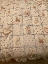 Vintage Crib Bedding Red Calliope Rocking Horse Teddy Bear comforter dust ruffle
