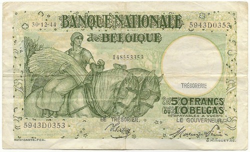 Belgique - billet de 50 francs 10 belgas 30-12-1944 TTB + ! Pick.106 - Picture 1 of 2