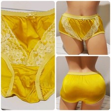 Double Nylon Gusset LACE Granny Panty Silky Sheer Brief 7/L Sunshine YELLOW