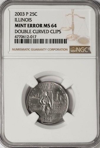 2003 NGC MS64 Double Curved Clips Illinois Quarter Mint Error Rare Date - Picture 2 of 4
