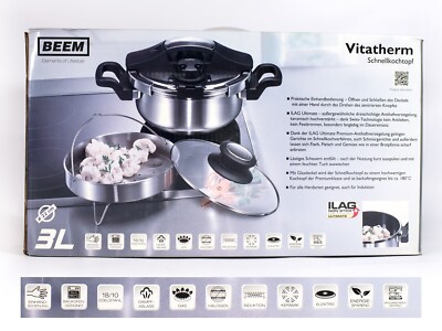BEEM Vitatherm Schnellkochtopf Set 3L   Edelstahl, Antihaft für alle Herdarten