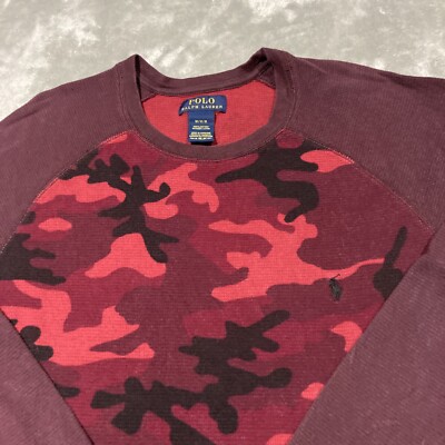 Polo Ralph Lauren Thermal Shirt Mens Medium Red Camo Waffle Raglan