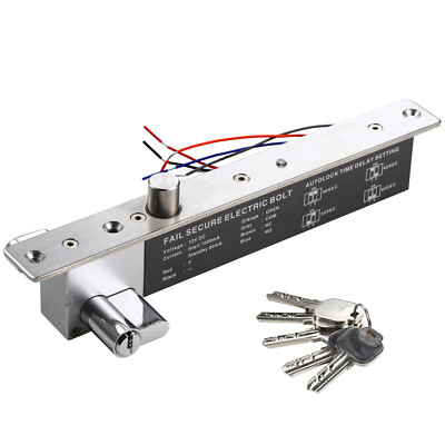 DC12V Electric Drop Bolt Lock Key Open Fail Secure NO W/ Cylinder Time Delay