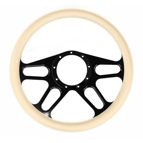 14 Inch Black 4 Spoke Billet Steering Wheel - Tan Leather Half Wrap ...