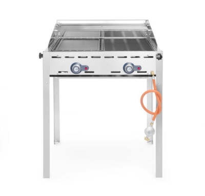 Grillsystem Green Fire 2 Brenner, HENDI, Profi Line, Emaillierte Grillplatte und