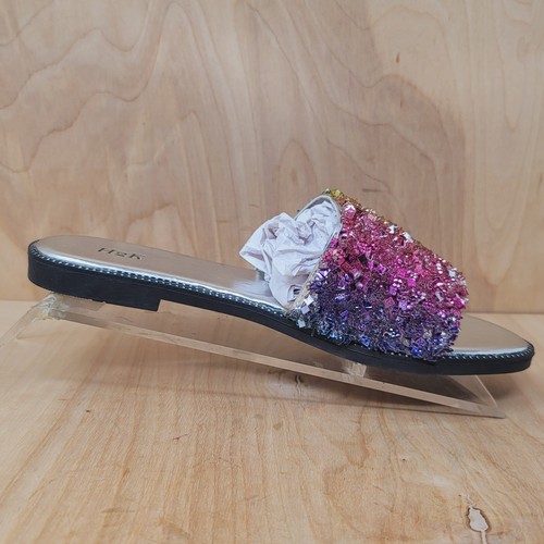 H2K Womens Sandals Sz 8 M Glitter Bling Fancy Slide Flat Low Sparkle Shoes - Picture 9 of 11