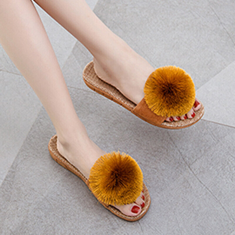 PANTOFOLA D’ORO Pantofole donna sandali estivi scarpe pom pom pom misto lino antiscivolo casa casual