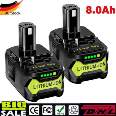2x 18V 8.0Ah Akku für RYOBI Plus Lithium RB18L50 P108 P104 Batterie DE